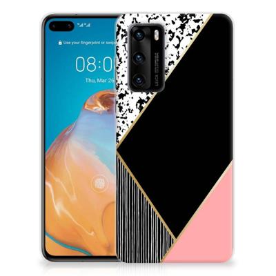 Huawei P40 | TPU Hoesje | Zwart Roze Vormen