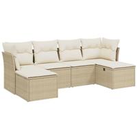 6-delige Loungeset met kussens poly rattan beige - thumbnail