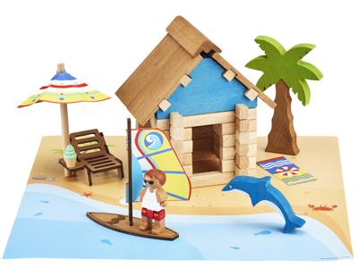 De Strandhut 55 Stuks - JEUJURA - Natuurlijk houten constructiespel, inclusief mat en accessoires, 22x18,5x8,5 cm De Strandhut 55 Stuks - JEUJURA - Natuurlijk houten constructiespel, inclusief mat en accessoires, 22x18,5x8,5 cm