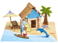 De Strandhut 55 Stuks - JEUJURA - Natuurlijk houten constructiespel, inclusief mat en accessoires, 22x18,5x8,5 cm - thumbnail