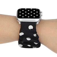 Elastisch scrunchie nylon bandje - Zwart met witte stippen - Geschikt voor Apple Watch 38mm / 40mm / 41mm / 42mm - thumbnail