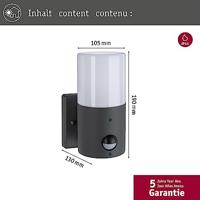 Paulmann Outd 230V Wandl Tubs PIR grau 94648 Buitenlamp met bewegingsmelder (wand) E27 - thumbnail