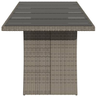 Tuintafel met glazen blad 240x90x75 cm poly rattan grijs