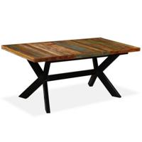 Eettafel 180 cm massief gerecycled hout en stalen kruis - thumbnail