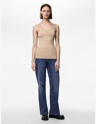Hemdje met kant - Lace Top - Barbera - Viscose kanten onderhemd - Singlet met brede bandjes - Zwart - Huidskleur - Wit - Lingerie top