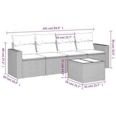 5-delige Loungeset met kussens poly rattan bruin
