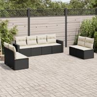 8-delige Loungeset met kussens poly rattan zwart - thumbnail