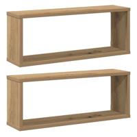 Wandschappen kubus 2 st 60x15x23 cm hout artisanaal eiken - thumbnail