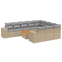 11-delige Tuinset met kussens poly rattan beige - thumbnail