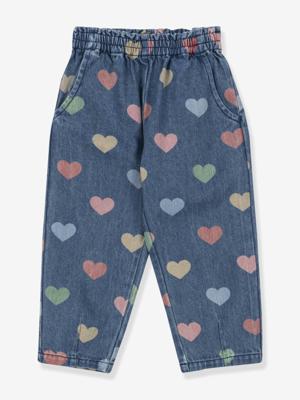 Broek van soepel denim met hartjesmotieven voor meisjes blauw Broek van soepel denim met hartjesmotieven voor meisjes blauw