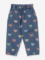 Broek van soepel denim met hartjesmotieven voor meisjes blauw - thumbnail