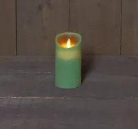 Anna&apos;s Collection LED kaars flame effect rustiek 7.5x15cm jade groen 1 stuks - thumbnail
