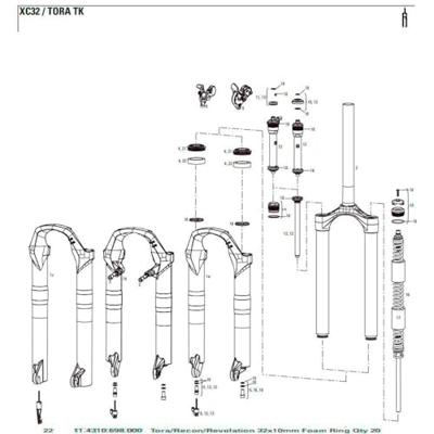 ROCKSHOX schuimrubberring foam ring 32mm 20pcs.