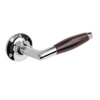 De Oude Deurklink Deurklinken Retro palissander geveerd met ronde rozetten in glanzend nikkel - thumbnail