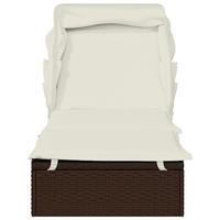 Ligbed met inklapbaar dak 213x63x97 cm poly rattan bruin - thumbnail