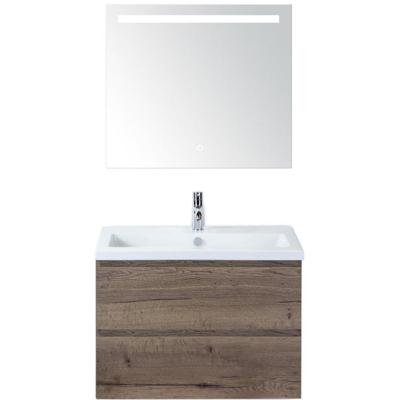 Vogue Badmeubelset 80 cm - Greeplijst in Kleur - Tabacco - Keramische Wastafel Wit 1 Kraangat met Sence Spiegel