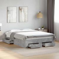 Bedframe met lades bewerkt hout betongrijs 135x190 cm - thumbnail