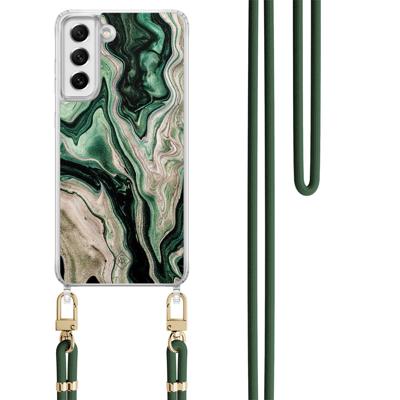 Samsung Galaxy S21 FE hoesje met groen koord - Green waves Samsung Galaxy S21 FE hoesje met groen koord - Green waves