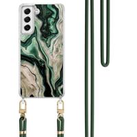 Samsung Galaxy S21 FE hoesje met groen koord - Green waves - thumbnail