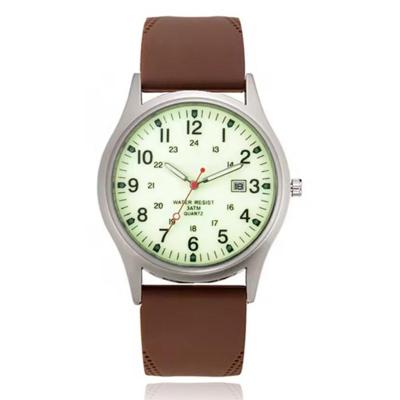 Glow-in-the-dark herenhorloge met bruine band - Waterdichte quartz uitvoering Glow-in-the-dark herenhorloge met bruine band - Waterdichte quartz uitvoering