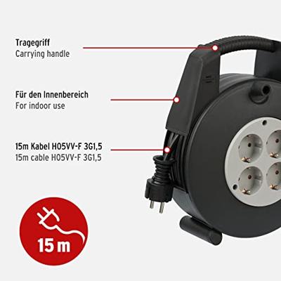 Brennenstuhl Vario Line kabelhaspel 15 meter, 4x geaard - thumbnail