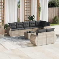 9-delige Loungeset met kussens poly rattan lichtgrijs - thumbnail