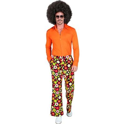 Flared Broek 60&apos;s Bloemen Zwart Heren