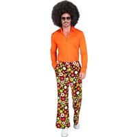 Flared Broek 60&apos;s Bloemen Zwart Heren - thumbnail