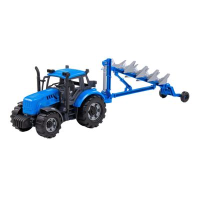 Cavallino tractor met ploeg blauw, schaal 1:32