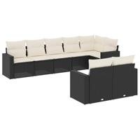 8-delige Loungeset met kussens poly rattan zwart - thumbnail