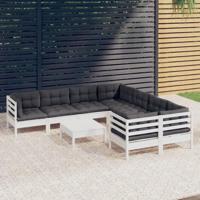 9-delige Loungeset met kussens grenenhout wit - thumbnail