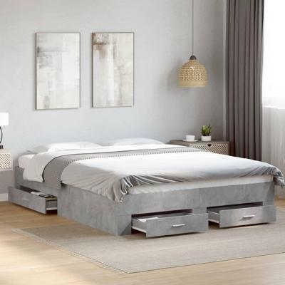 Bedframe met lades bewerkt hout betongrijs 140x200 cm