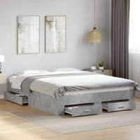 Bedframe met lades bewerkt hout betongrijs 140x200 cm - thumbnail