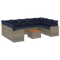 10-delige Loungeset met kussens poly rattan grijs - thumbnail