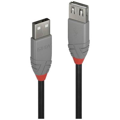 LINDY 36703 USB-kabel USB 2.0 USB-A stekker, USB-A bus 2.00 m Zwart, Grijs