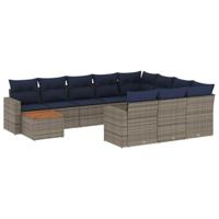 11-delige Loungeset met kussens poly rattan grijs - thumbnail