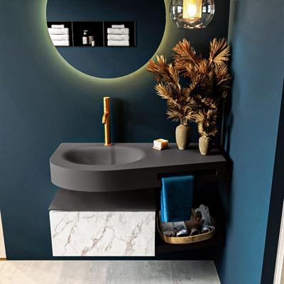 MONDIAZ RIVA 100cm badmeubel onderkast / planchet kleur carrara met 1 lade. Wastafel DULCET links 1 kraangat kleur Dark_Grey.