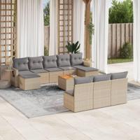 11-delige Loungeset met kussens poly rattan gemengd beige - thumbnail