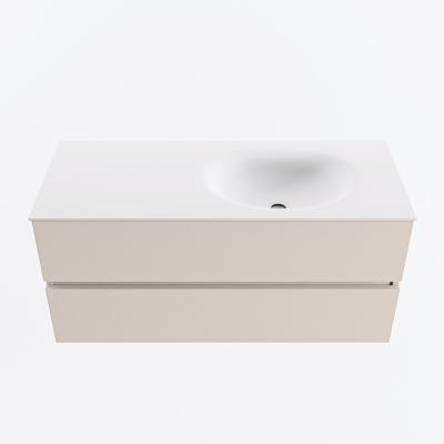 MONDIAZ VICA 110cm badmeubel onderkast Linen 2 lades. Wastafel MOON rechts zonder kraangat, kleur Talc.