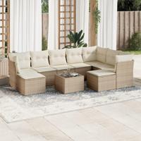 10-delige Loungeset met kussens poly rattan beige - thumbnail