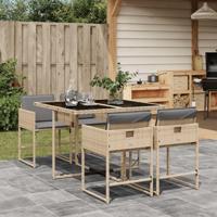 5-delige Tuinset met kussens poly rattan gemengd beige - thumbnail