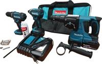 Makita DLX3089T Combiset - DHP482 Klopboormachine + DTD153 Slagschroevendraaier + DHR243 boorhamer 18v 5,0 Ah accu (2 st) in Tas - thumbnail