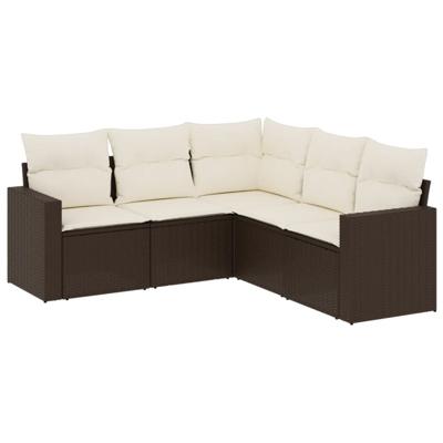 5-delige Loungeset met kussens poly rattan bruin