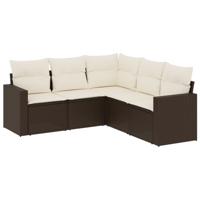 5-delige Loungeset met kussens poly rattan bruin - thumbnail