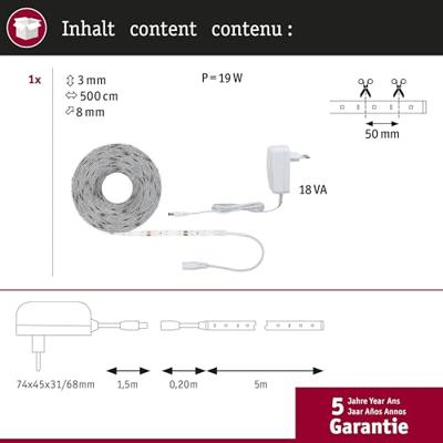 Paulmann SimpLED 78975 LED-strip complete set Met connector (male) 12 V 5 m Daglichtwit 1 stuk(s) Paulmann SimpLED 78975 LED-strip complete set Met connector (male) 12 V 5 m Daglichtwit 1 stuk(s)