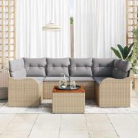 Tuinbankenset met kussen 7 pcs Beige poly rattan - thumbnail