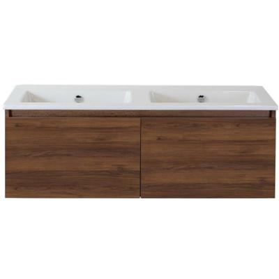 Frozen Badmeubelset 120 cm - Greeplijst in Kleur - Walnoot - Keramische Wastafel Wit Zonder Kraangat