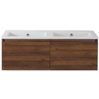 Frozen Badmeubelset 120 cm - Greeplijst in Kleur - Walnoot - Keramische Wastafel Wit Zonder Kraangat - thumbnail
