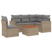 6-delige Loungeset met kussens poly rattan gemengd beige - thumbnail