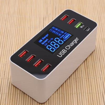 A9 Plus multifunctionele AC 100V ~ 240V 8 poorten USB digitale Display LCD afneembare Station slimme lader opladen QC3.0(White) ondersteuning